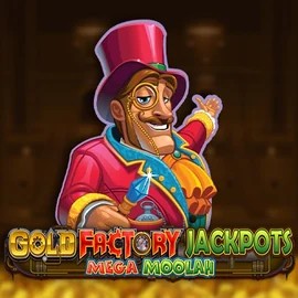 Gold Factory Jackpots Mega Moolah by Aurum Signature Studios, showcased at spinorhinoo.com – game logo