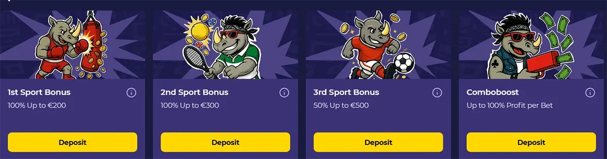 Casino sports bonuses including first, second, third deposit offers and comboboost promotion