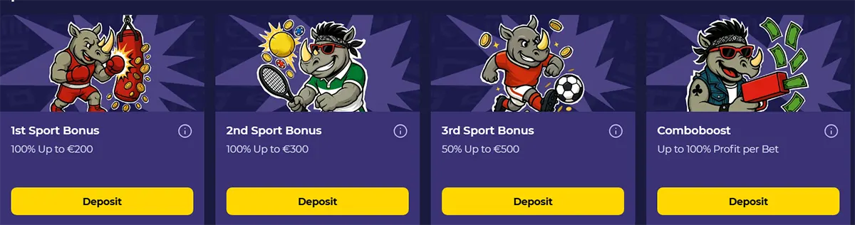 Casino sports bonuses including first, second, third deposit offers and comboboost promotion